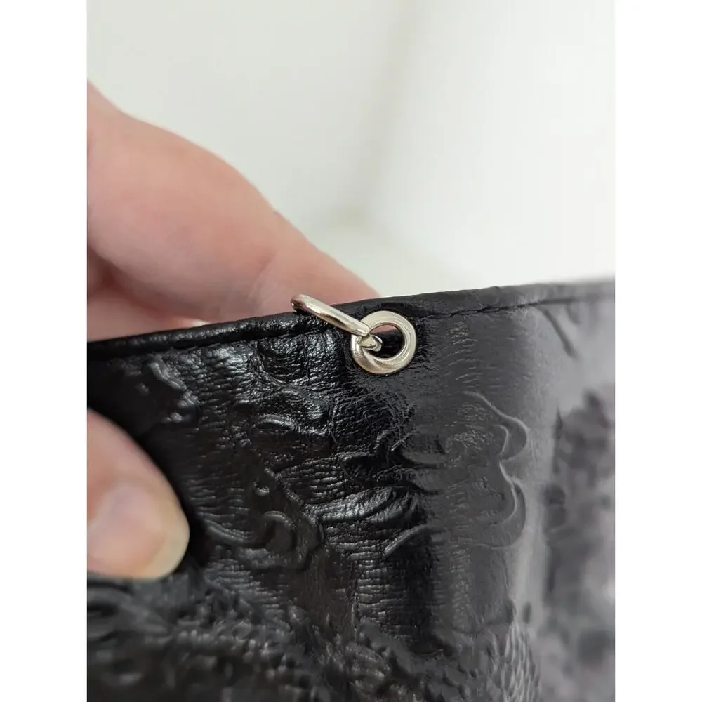 Mens Dragon Black Leather Bifold Wallet W/Metal Ring Asian Style Rock Retro EUC